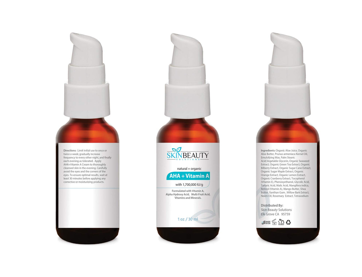 Natural & Organic Effective Vitamin A + AHA Cream - 1 oz - Vitamin A 5% at 1,700,000 IU/g Renewal Cream - Skin Tone Correction, Aging, Acne
