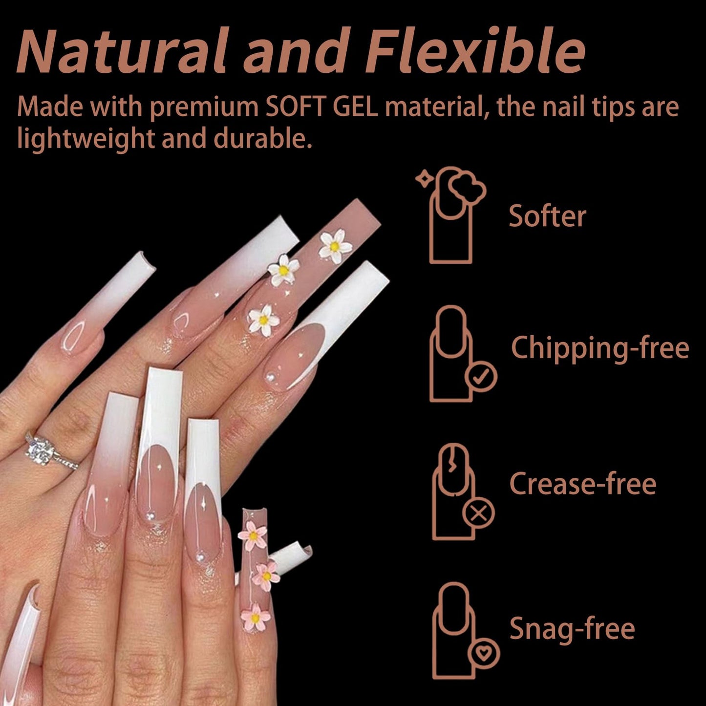 Cycullinyt Long Square Nail Tips, 240Pcs Full Cover Soft Gel Nail Tips Pre-Etched 3XL Square Clear Acrylic False Nail Fake Nail Extension Press On Beauty and Personal Care Cycullinyt