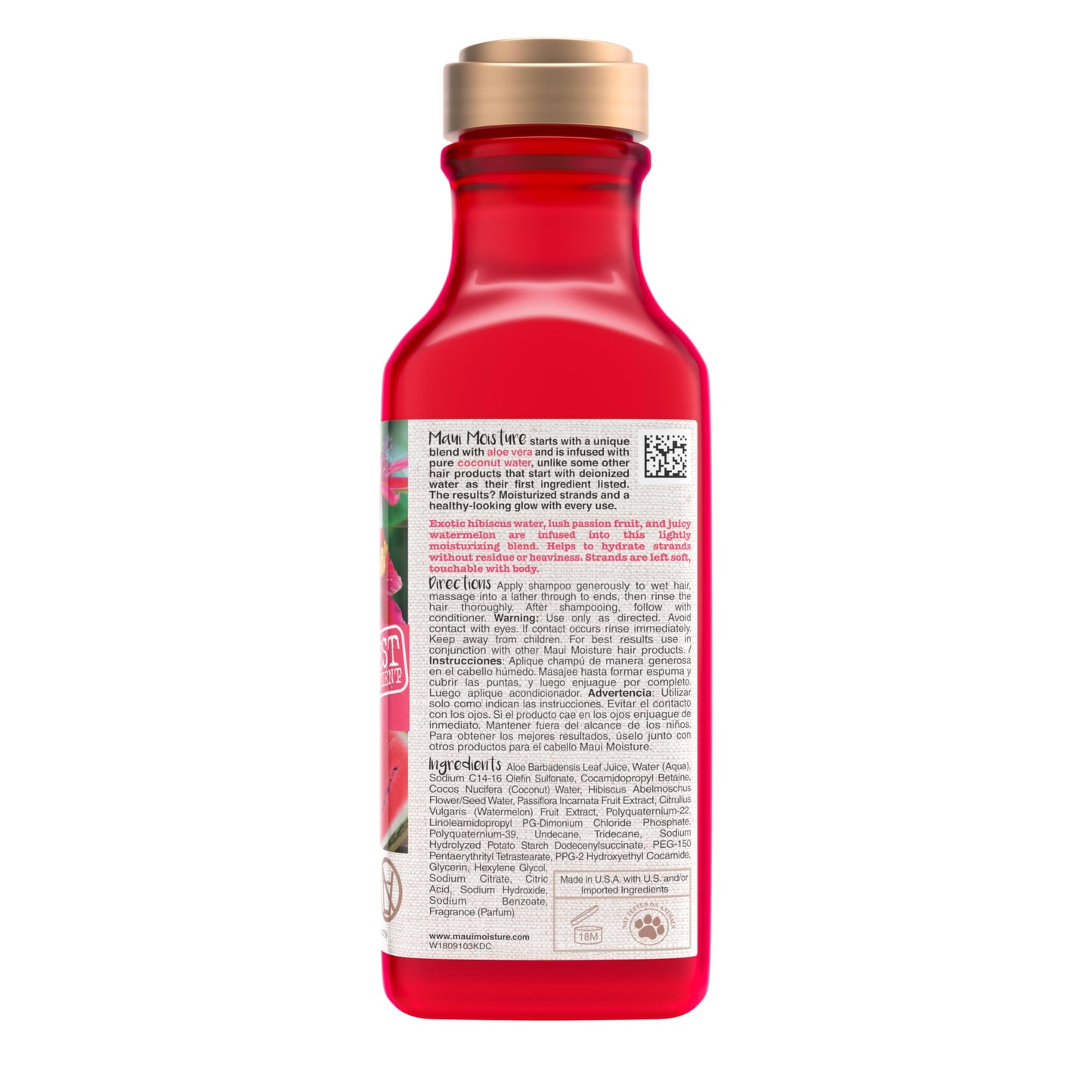 Maui Moisture Lightweight Hydration + Hibiscus Water Shampoo, Moisturizing Aloe Vera Shampoo Softens Curly Hair, Vegan & Sulfate-Free Surfactants, 13