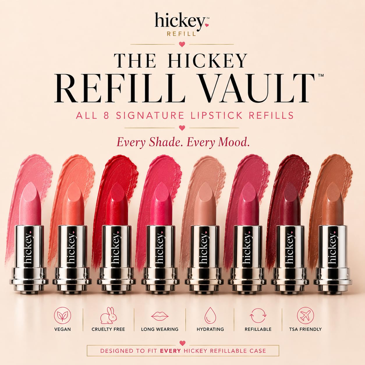 Hickey Lipstick The Vault Collection - 8 Piece Refill Set - (Mile High, Birthday Suit, Walk of Shame, Skinny Dip, Beach Babe, Big Trouble & More) -