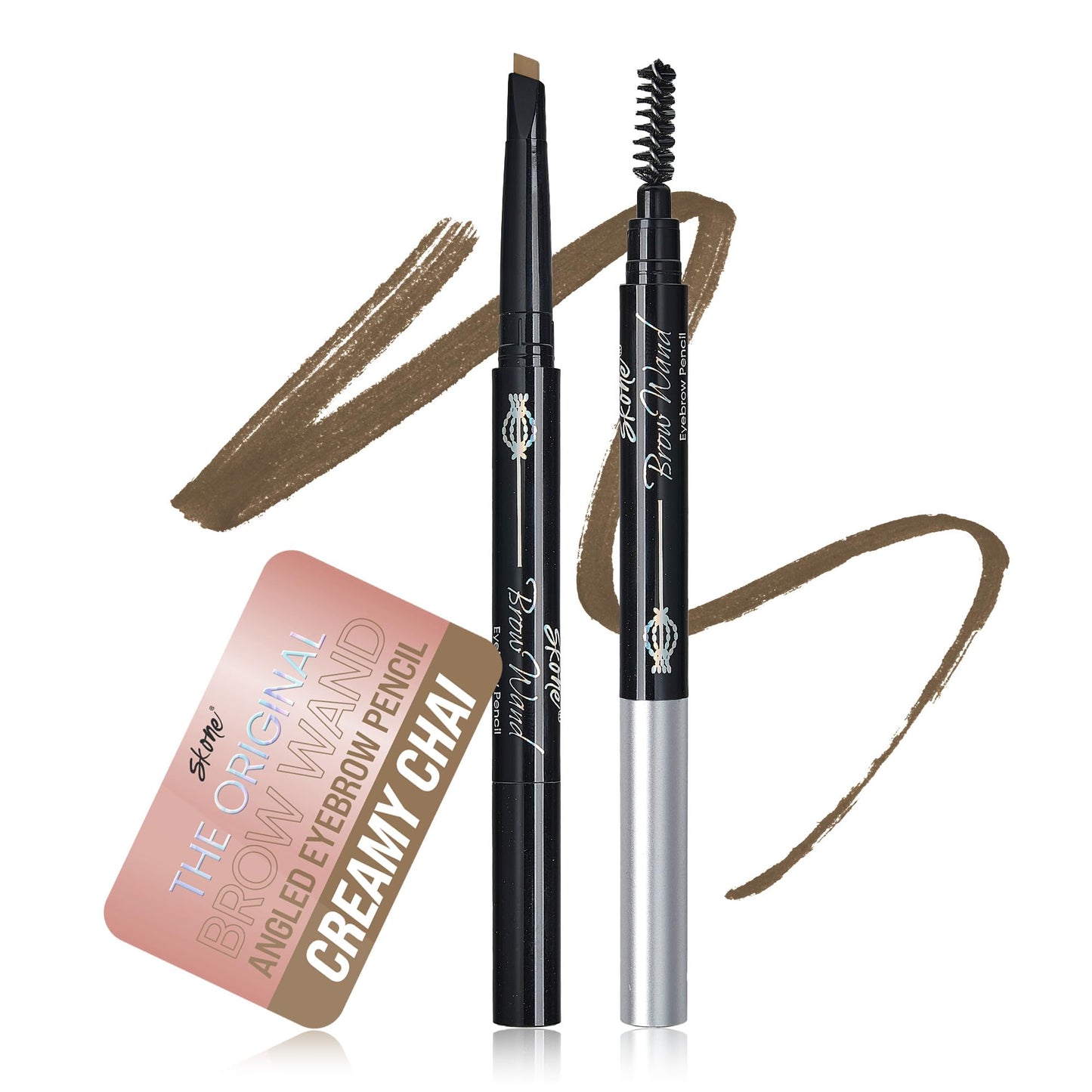 Skone Cosmetics The Original Brow Wand Eyebrow Pencil with Brush - Dual-Sided Retractable Waterproof Long-Lasting Brown Eye Brow Pencils for Women