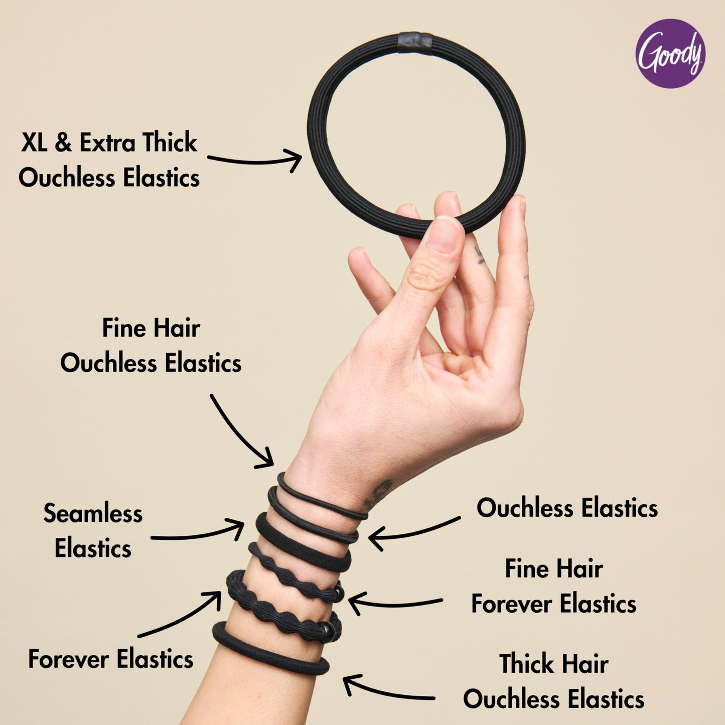 Goody Ouchless Elastic Hair Ties - 50 Ct, Assorted Neutrals, 2MM Rubber Bands for Hair, Pain-Free Hair Accessories for Women & Men, Made Beauty and Personal Care GOODY