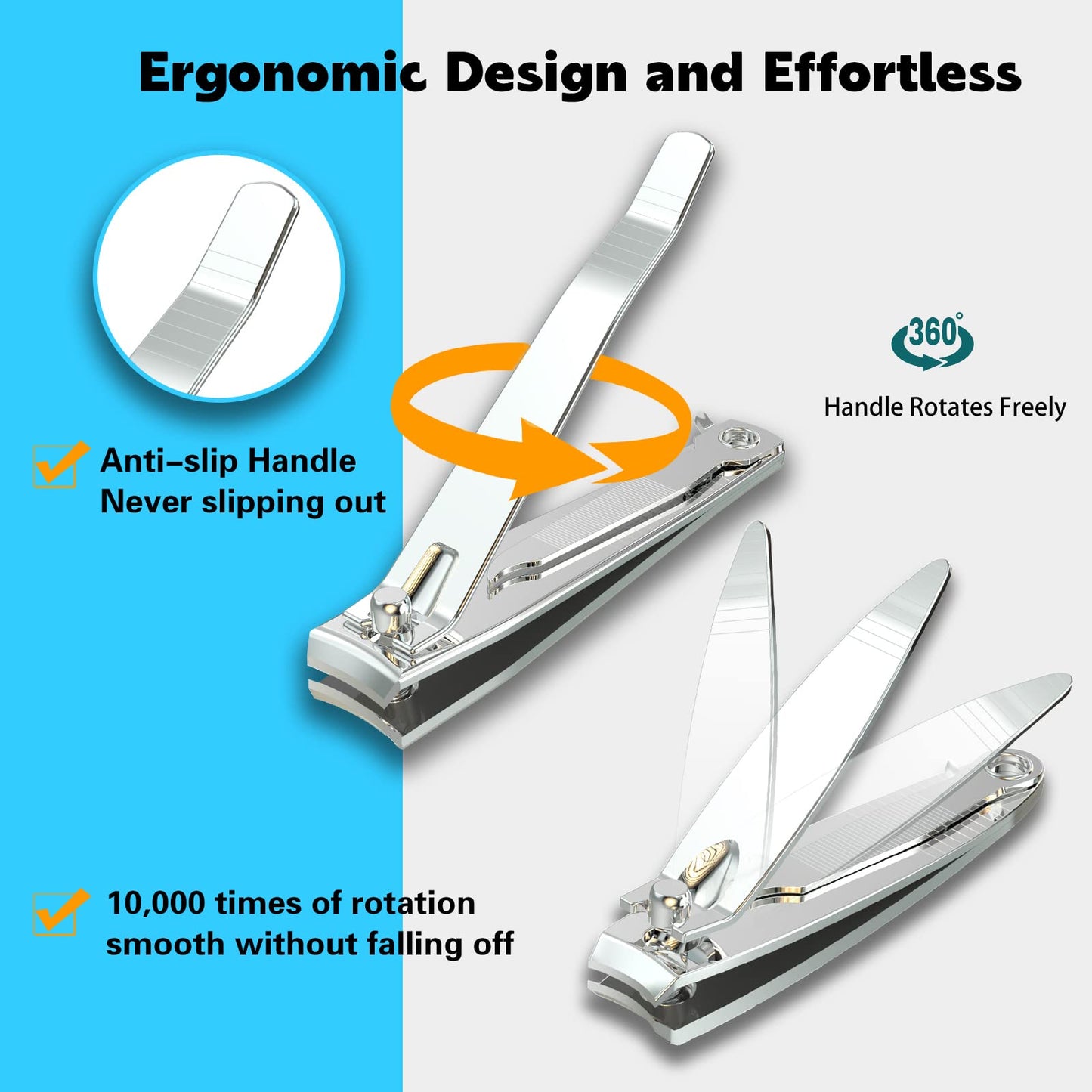firiKer Nail Clipper Set,Premium Stainless Steel Fingernail and Toenail Clipper Cutters with Nail File, Sharp Effortless Nail Clippers Set for Men
