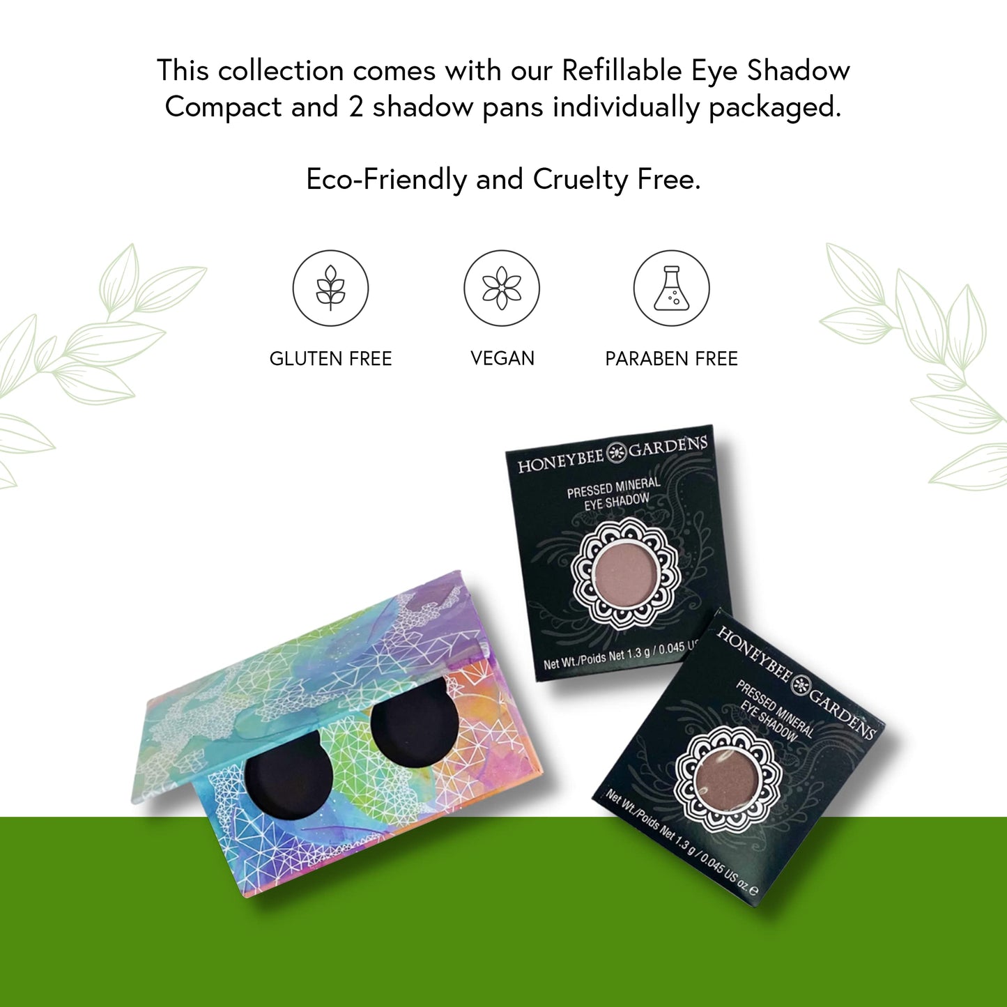 Honeybee Gardens Mini Skinny Duo Eye Shadow Compact in Tippy Taupe and Canterbury, Longlasting, Refillable & Customizable, Vegan, 26mm Pans