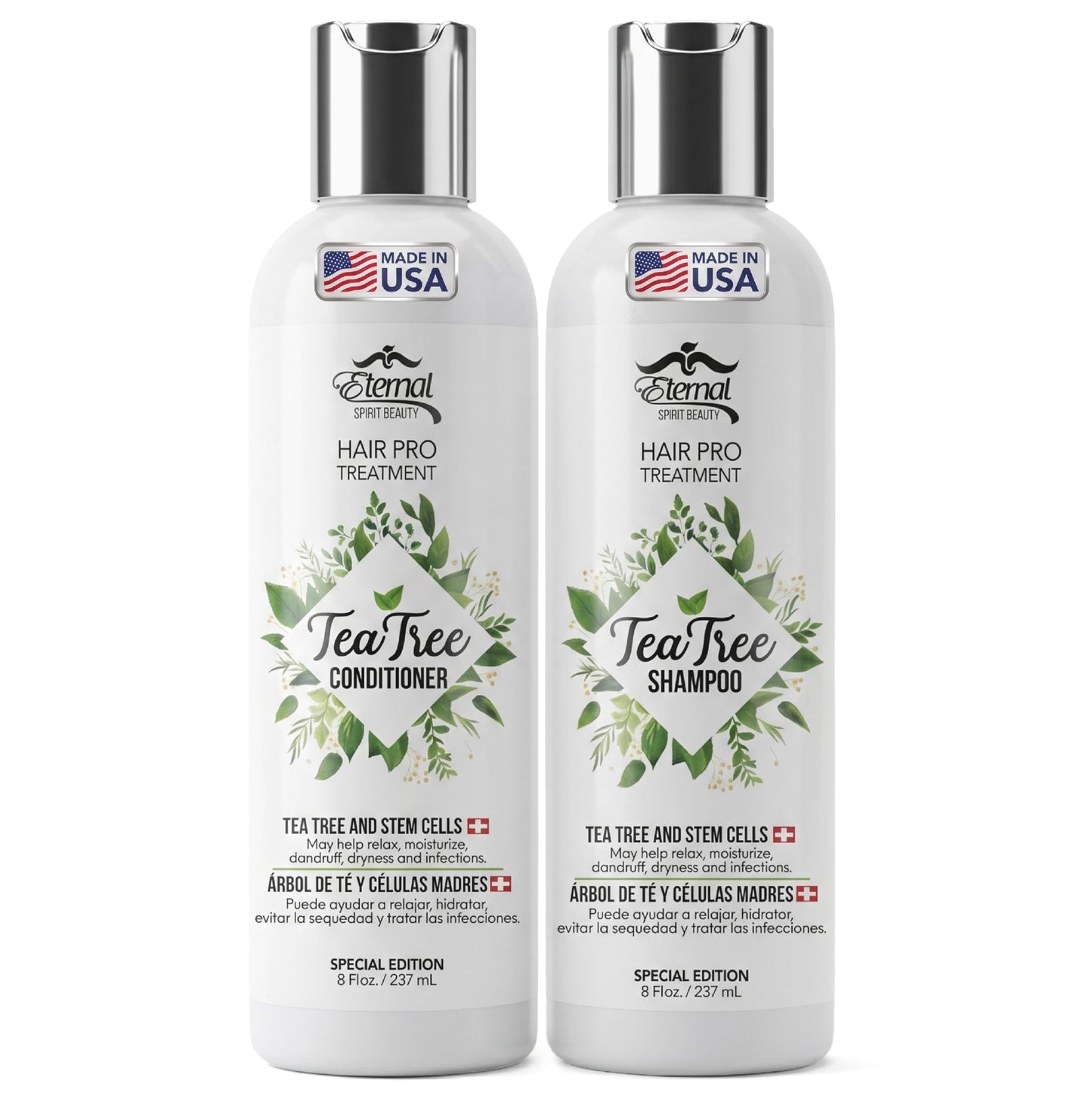 Eternal Spirit Beauty Hair Pro Tea Tree Set - Shampoo & Conditioner with Stem Cells, Argan Oil & Keratin - Revitalizing Scalp Care & Intensive