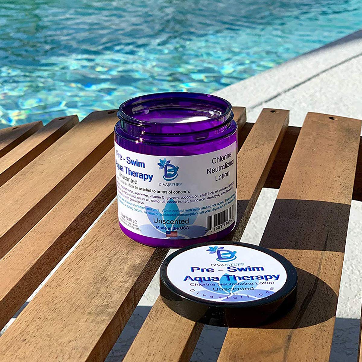 Diva Stuff Pre-Swim Aqua Therapy Chlorine Neutralizing Body Moisturizing Lotion for Swimmers, Protects Skin from Chlorine & Salt Water, 8 oz - Made