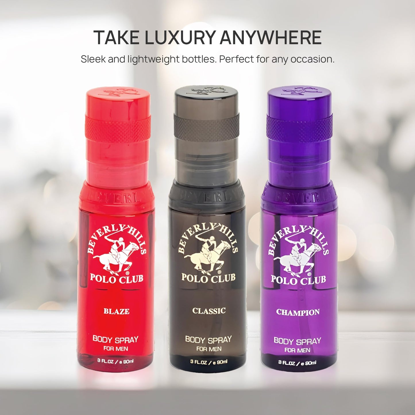 Beverly Hills Polo Club Men's Luxury Body Spray Gift Set - 3 x 3oz Designer Cologne Scents for Dynamic Freshness, Confidence & Active Lifestyles |
