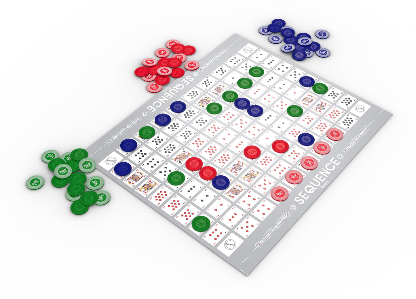 Jax Giant (aka Jumbo) SEQUENCE Game - Tube Edition with Cushioned Mat (27" x 32") Cards and Chips, Package Colors May Vary.