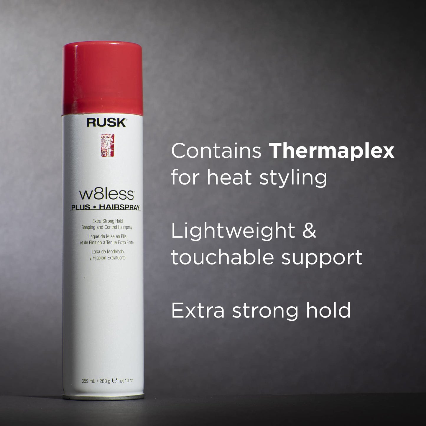 RUSK W8less Plus Extra Strong Hairspray 8.8 Fl Oz