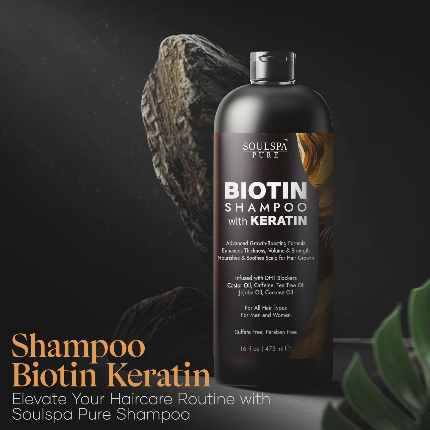 SOULSPA PURE Biotin Shampoo with Keratin - Advanced Anti-Thinning, Hair Growth & Repair Formula - Soothes Scalp, with Tea Tree Oil & DHT Blockers
