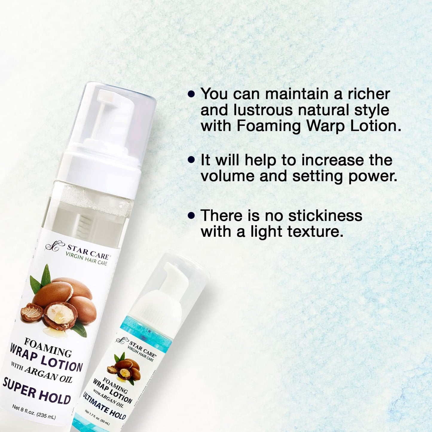 STAR CARE Foaming Wrap Lotion with Argan Oil Moisturizing Styling Foam for Long-Lasting Control, Volume & Shine for Natural Hair Lightweight