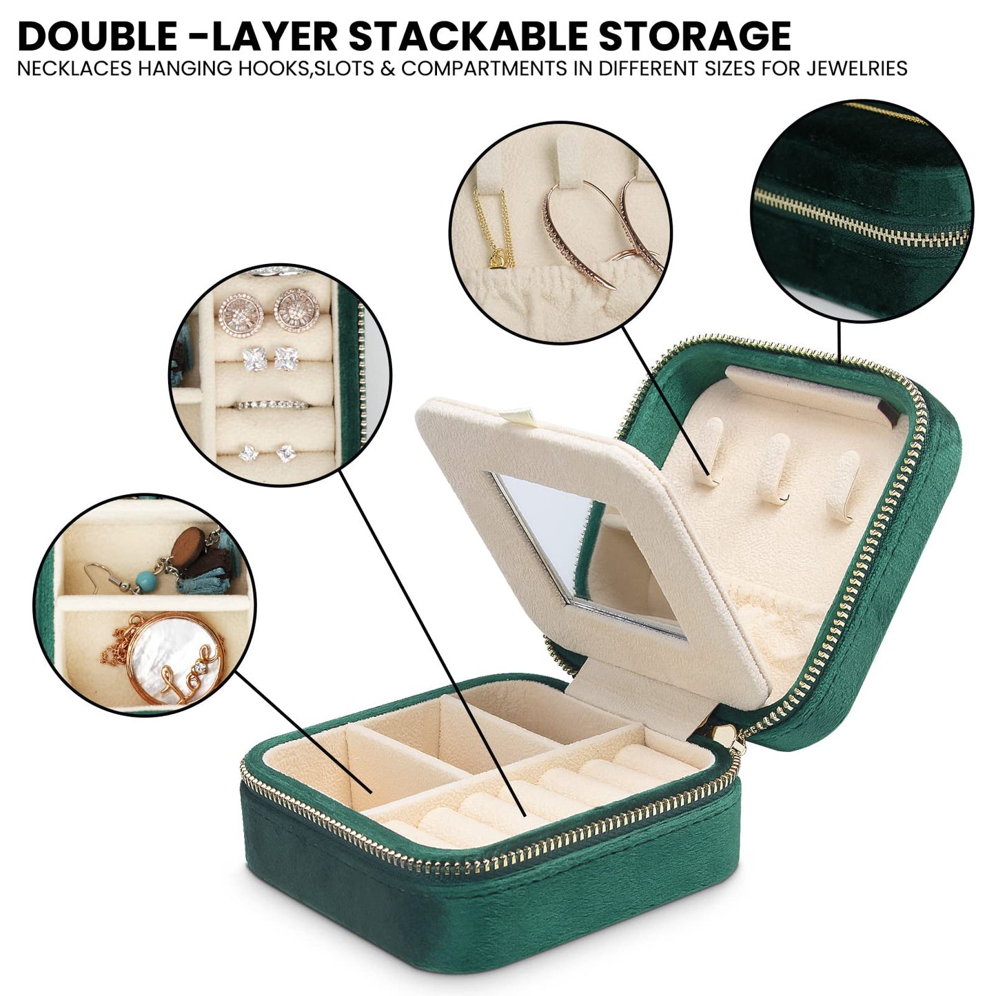 SoleGood Plush Velvet Small Jewelry Box Necklace Ring Storage Organizer Mini Jewelry case Jewelry Travel Organizer for Women Girls (Emerald Velvet)