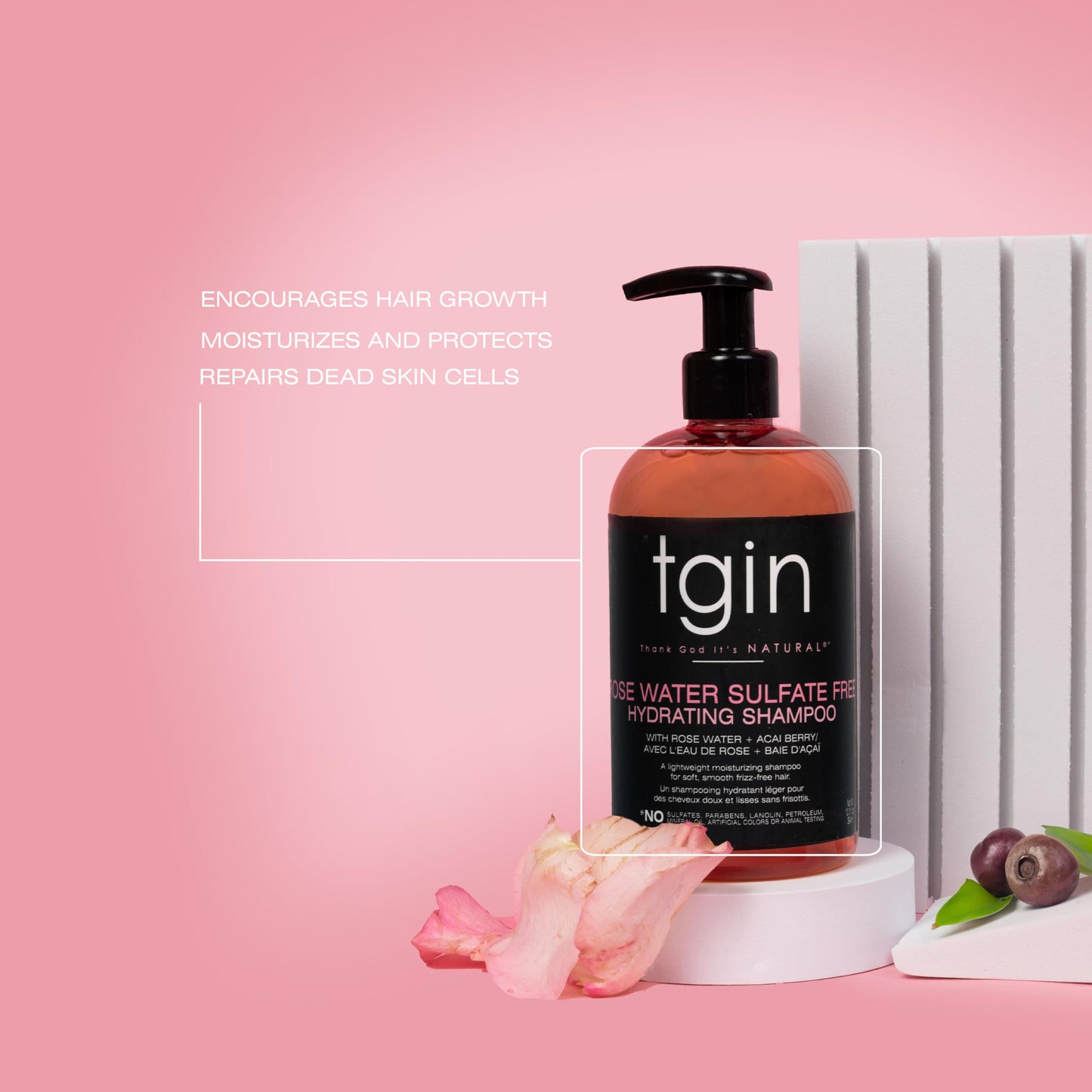 tgin Rose Water Sulfate-Free Hydrating Shampoo - Clarifying Shampoo for Curly, Wavy & Coily Hair - Lightweight Tgin Hair Products for Soft, Shiny, No