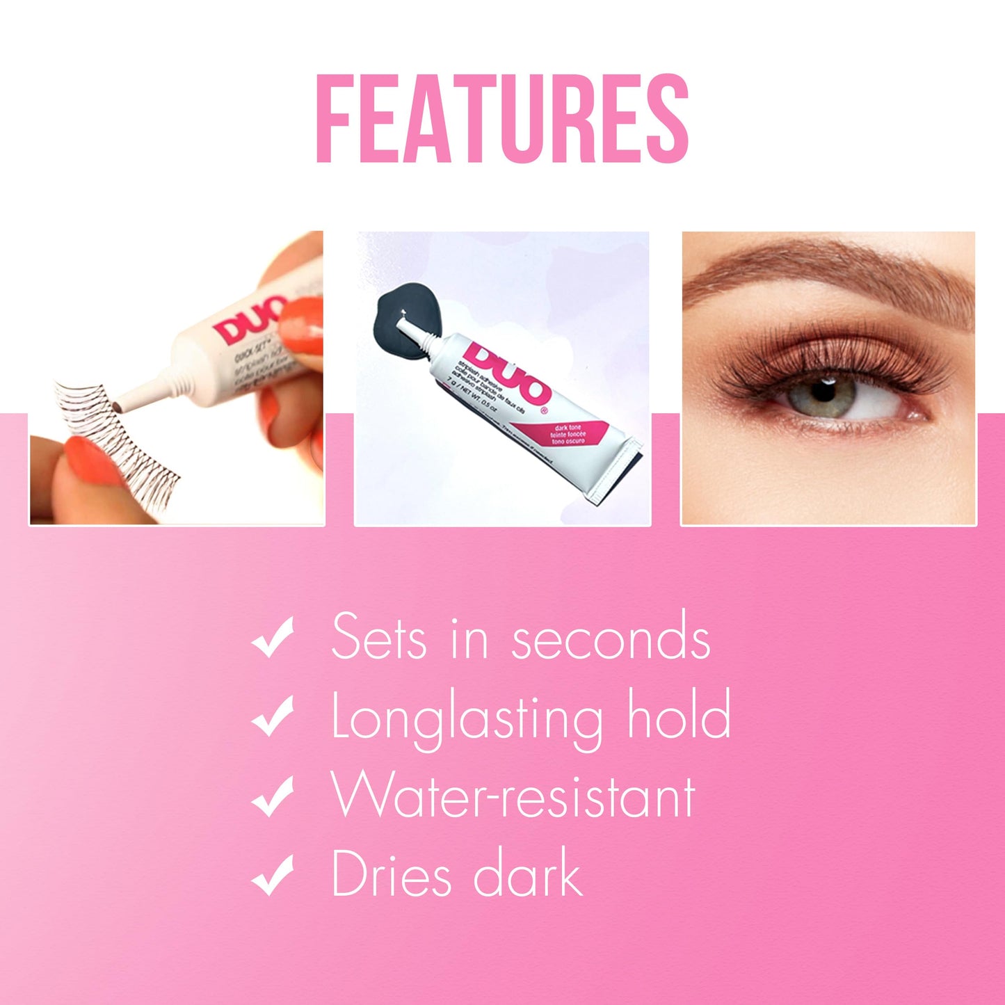 DUO Quick-Set Strong Hold Eyelash Lash Glue - Dark Tone, Waterproof, Fast Drying Strip Lash Adhesive for Black & Brown Lashes, 0.5 oz
