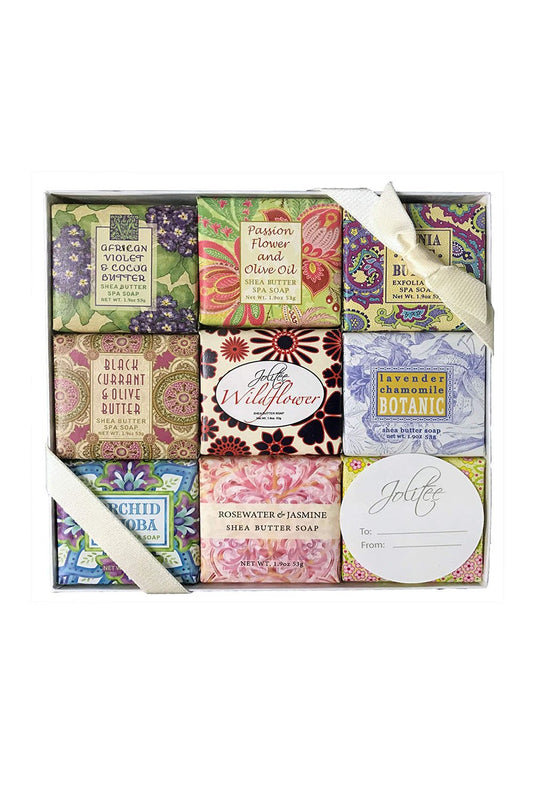 Jolitee French Milled Botanical Soap Sampler Set of Nine in Fabulous Scents, Individually Wrapped Vegetable Based Mini Soaps with Essential Oils, Shea Beauty & Personal Care Jolitee