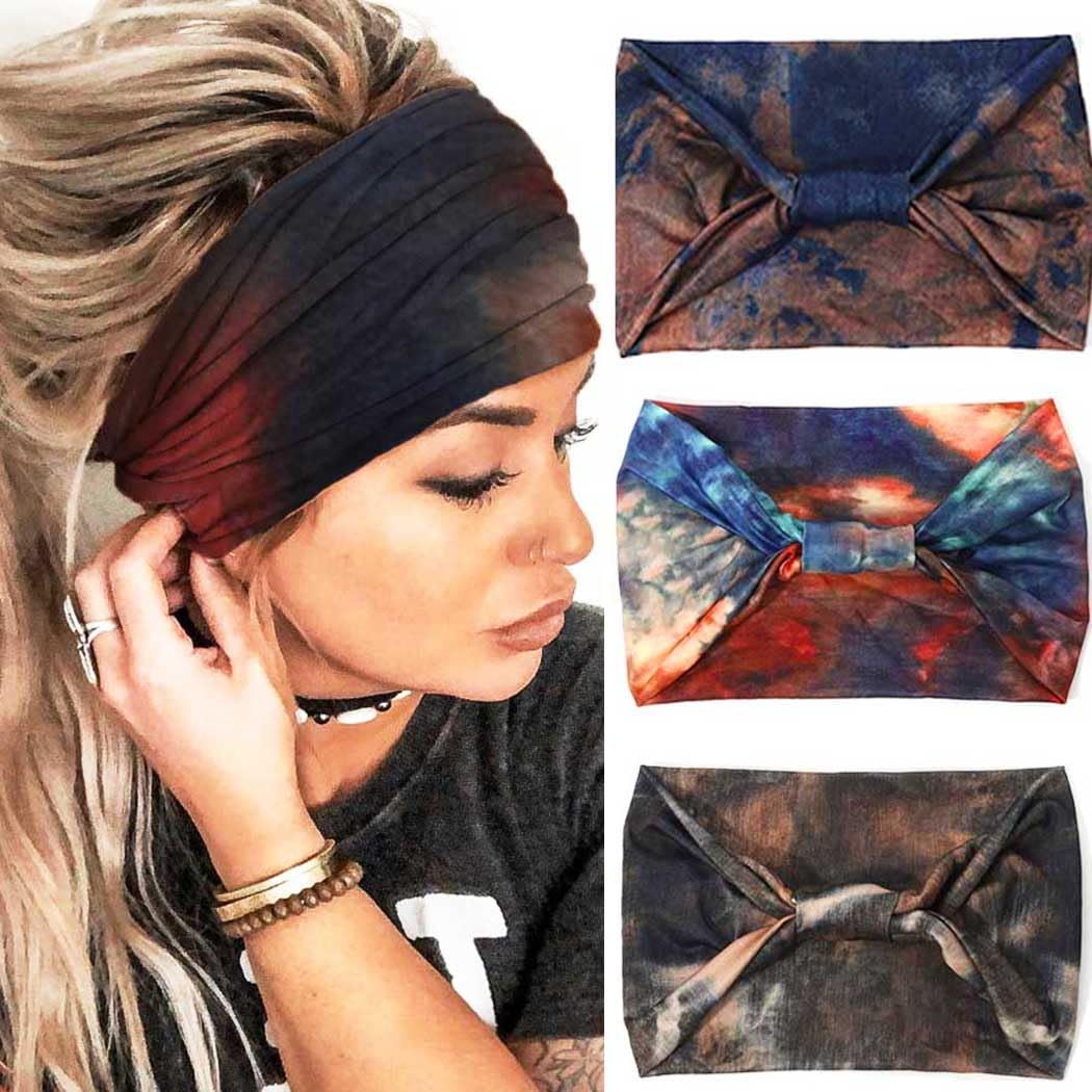 GORTIN Boho Wide Headbands for Women Stretch Turban Head Wrap Hair Accessories for Women's Hair Pack of 3