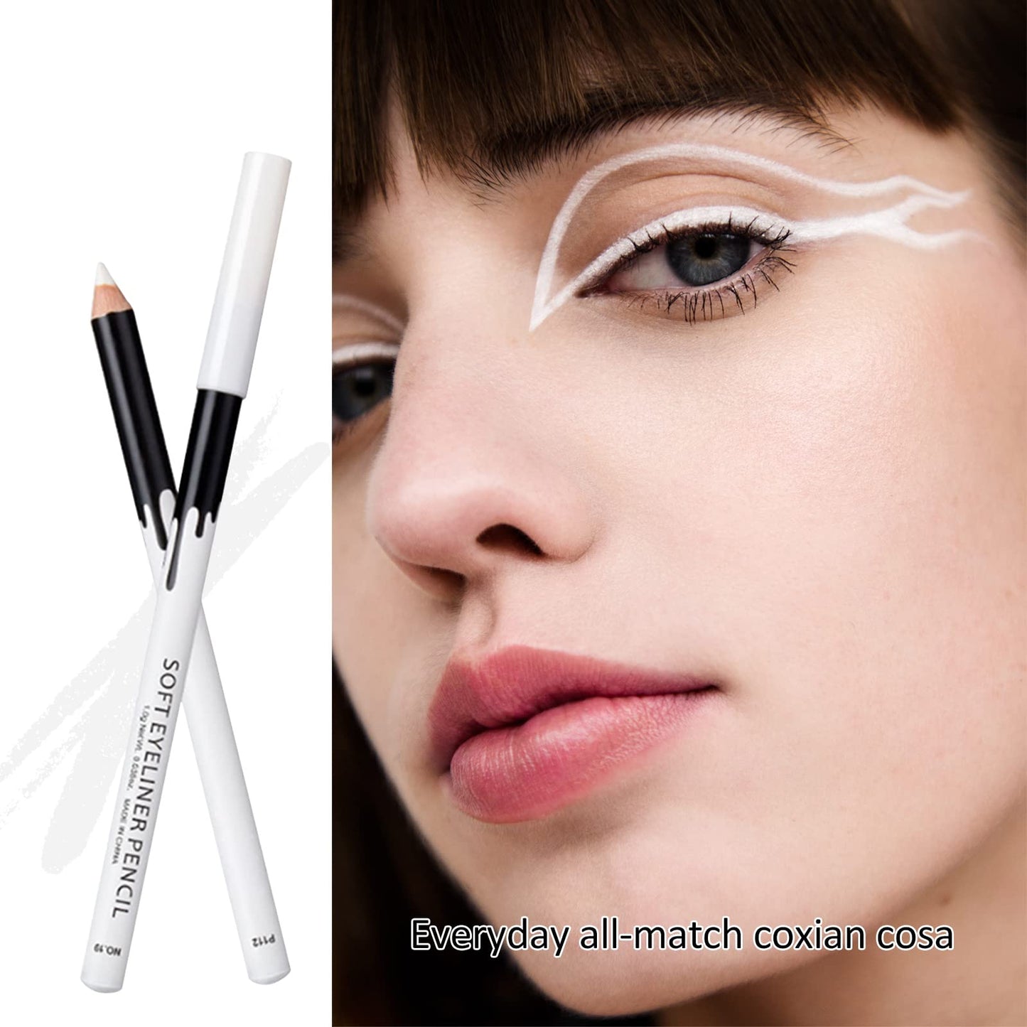 12PCS Erinde White Eyeliner Pencil, Soft Highlighter Gel Eyeliner Pencil, Eye Liner Pen, Professional Eye Bighten Eyeshadow Waterproof Matte