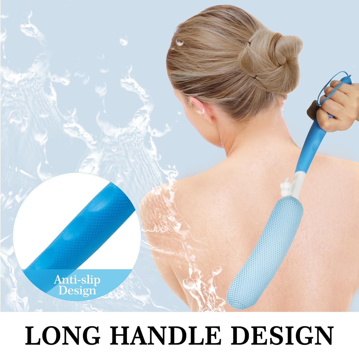 Leetye Mei Long Handle Bath Brush Back Scrubber for Use in Shower,Dual-Sided Non Slip Shower Scrubber for Cleaning Body?Exfoliator Wet or Dry Brushing