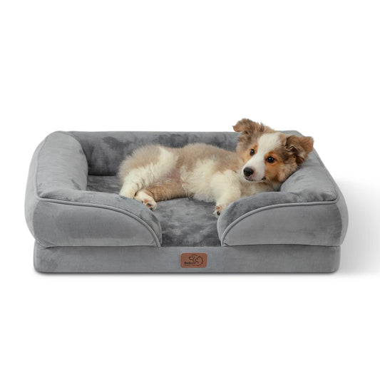 Bedsure Orthopedic Dog Bed for Medium Dogs & Cats - Waterproof, Washable Removable Cover, Nonskid Bottom, Comfortable Pet Couch Sofa - Grey 28"