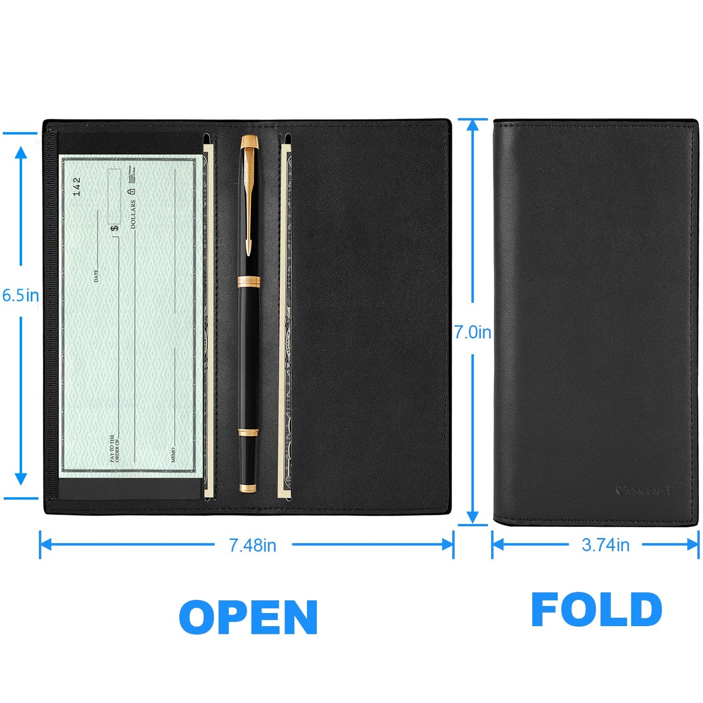 CASMONAL Premium Leather Checkbook Cover for Men and Women Checkbook Holder Wallet RFID Blocking