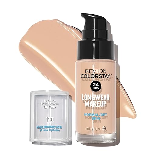Revlon Liquid Foundation, ColorStay Face Makeup for Normal & Dry Skin, SPF 20, Longwear Medium-Full Coverage with Natural Finish, Oil Free, 130