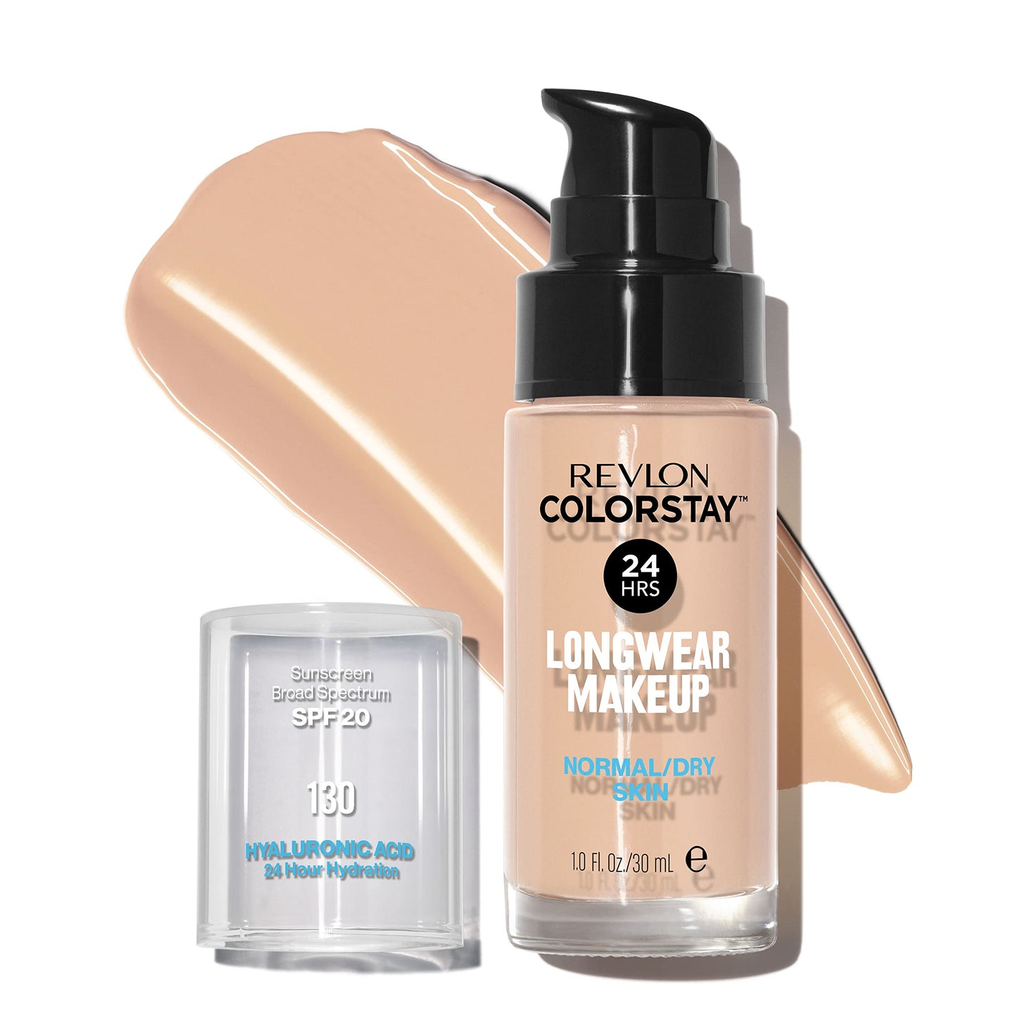 Revlon Liquid Foundation, ColorStay Face Makeup for Normal & Dry Skin, SPF 20, Longwear Medium-Full Coverage with Natural Finish, Oil Free, 130