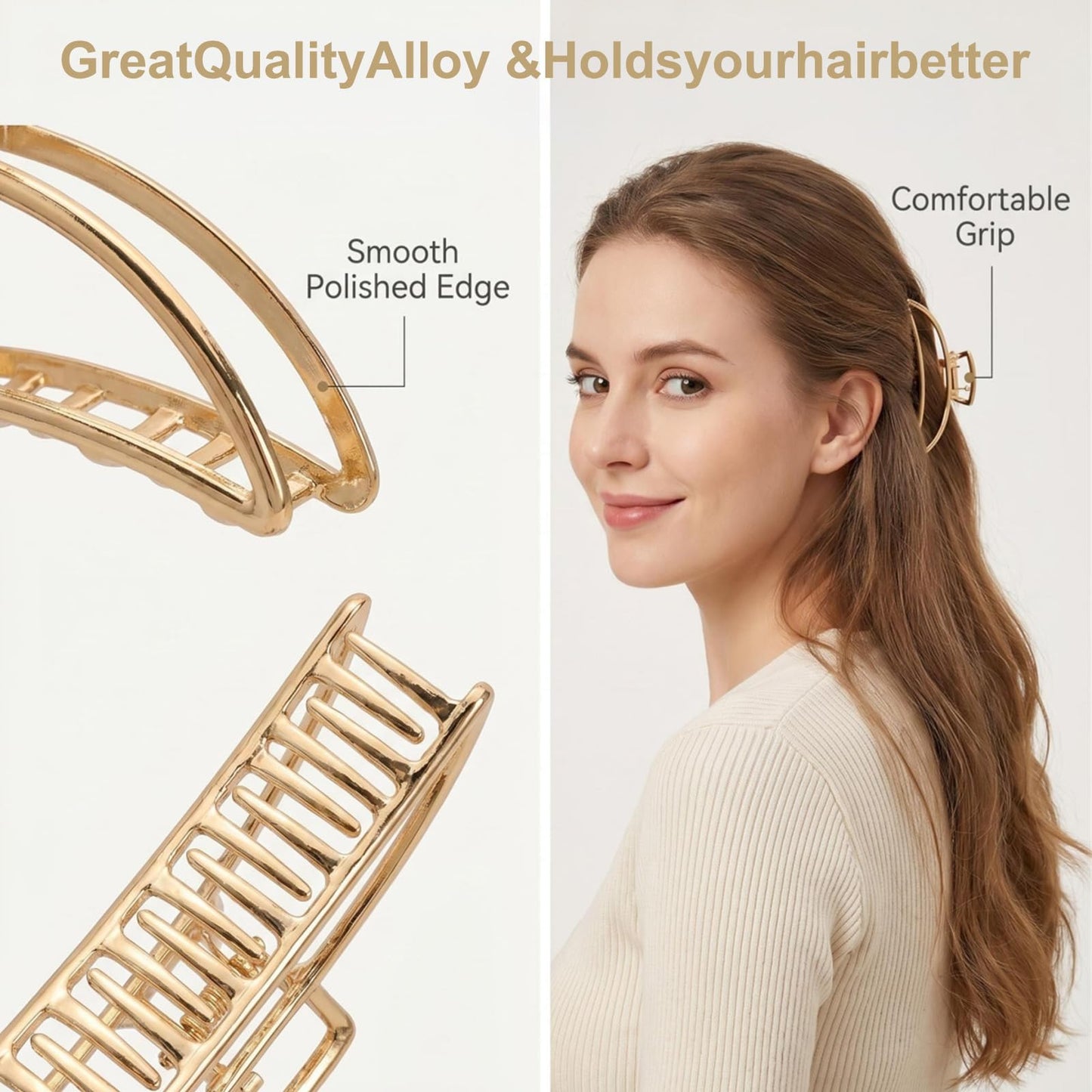 LUKACY 6 Pack Gold Metal Hair Clips - 4 Inch Large Jaw Clips for Women, Strong Hold Hair Claws for Thick or Thin Hair, Fashion Hair Accessories Beauty and Personal Care LUKACY