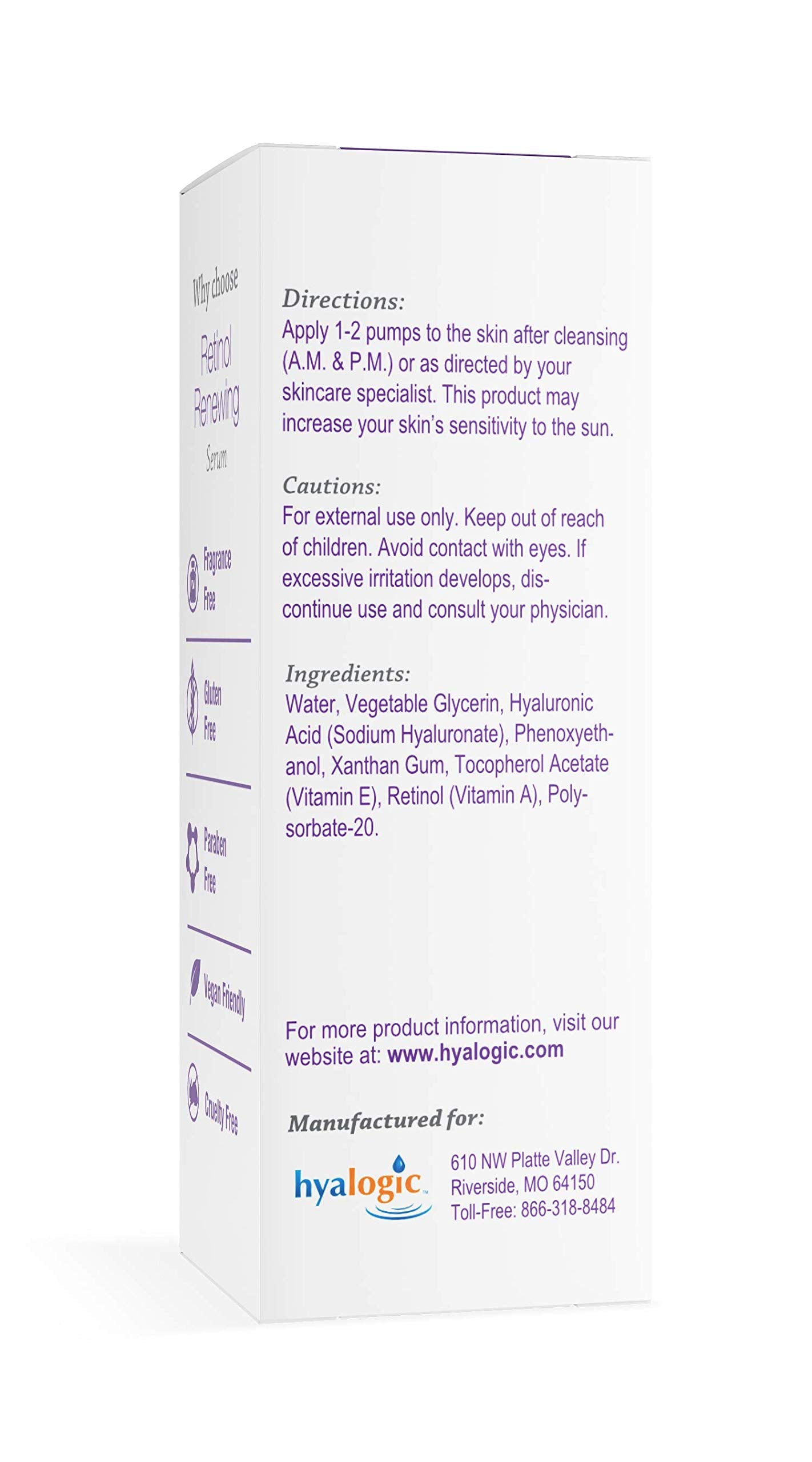 Hyalogic Retinol Serum- Skin Renewal & Wrinkle Repair Face Serum with Hyaluronic Acid & Vitamin A - For Clearer, Radiant Looking Skin (.47 fl oz.)