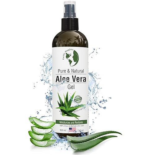 Earth's Daughter Organic Aloe Vera Gel from 100% Pure and Natural Cold Pressed Aloe - Moisturizes - Great for Face - Hair- Sunburn - Aftershave - Bug
