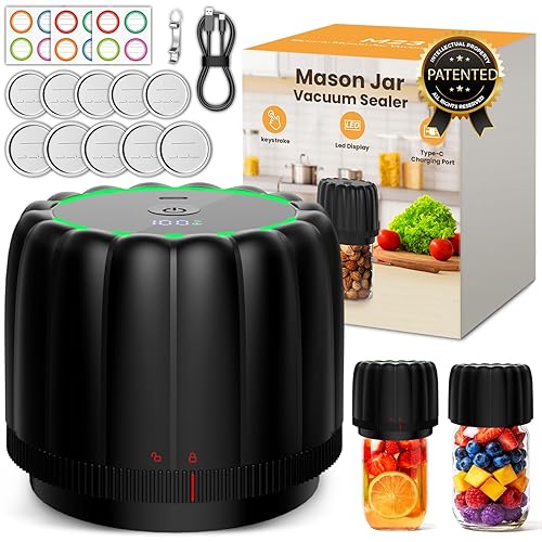 Snuuoby 2026 Upgrade Electric Mason Jar Vacuum Sealer Kit - with Wide and Regular Mouth Mason Lids -80kpa Automatic Vacuum Pump 2500mAh Battery One…