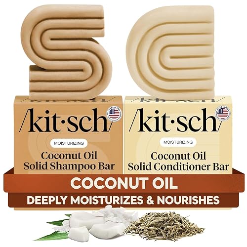 Kitsch Coconut Oil Shampoo and Conditioner Set - Deep Moisturizing Shampoo and Conditioner Bar for Dry Damaged Hair - Hydrating Solid Bars for Curly