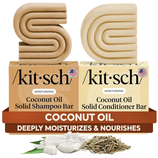Kitsch Coconut Oil Shampoo and Conditioner Set - Deep Moisturizing Shampoo and Conditioner Bar for Dry Damaged Hair - Hydrating Solid Bars for Curly