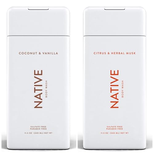 Birsppy Native Body Wash Bundle - Coconut and Vanilla & Citrus and Herbal Musk - 11.5 oz (340ml) Each