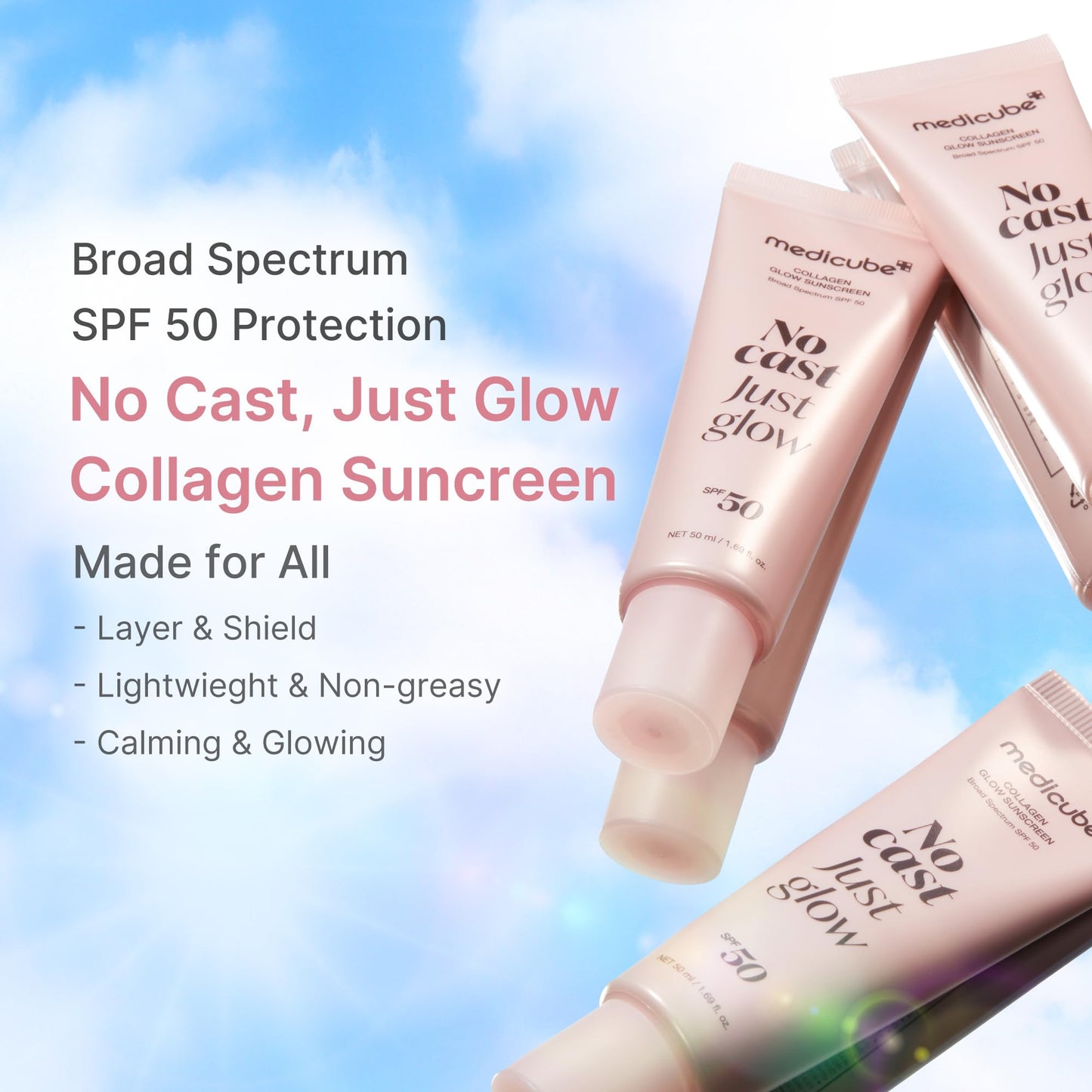 medicube Sunscreen No Cast Just Glow Collagen | SPF 50 Broad Spectrum Face Sunscreen | Lightweight, Non-Sticky, Hydrating Formula | Peptide, Cica Beauty and Personal Care medicube
