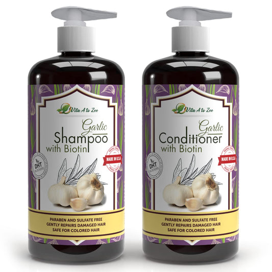 Vita A to Zee Garlic Hair Shampoo & Conditioner with Anti DHT Blocker - Garlic Natural Hair Treatment for Hair Growth, Loss, Thinning & Itchy Scalp