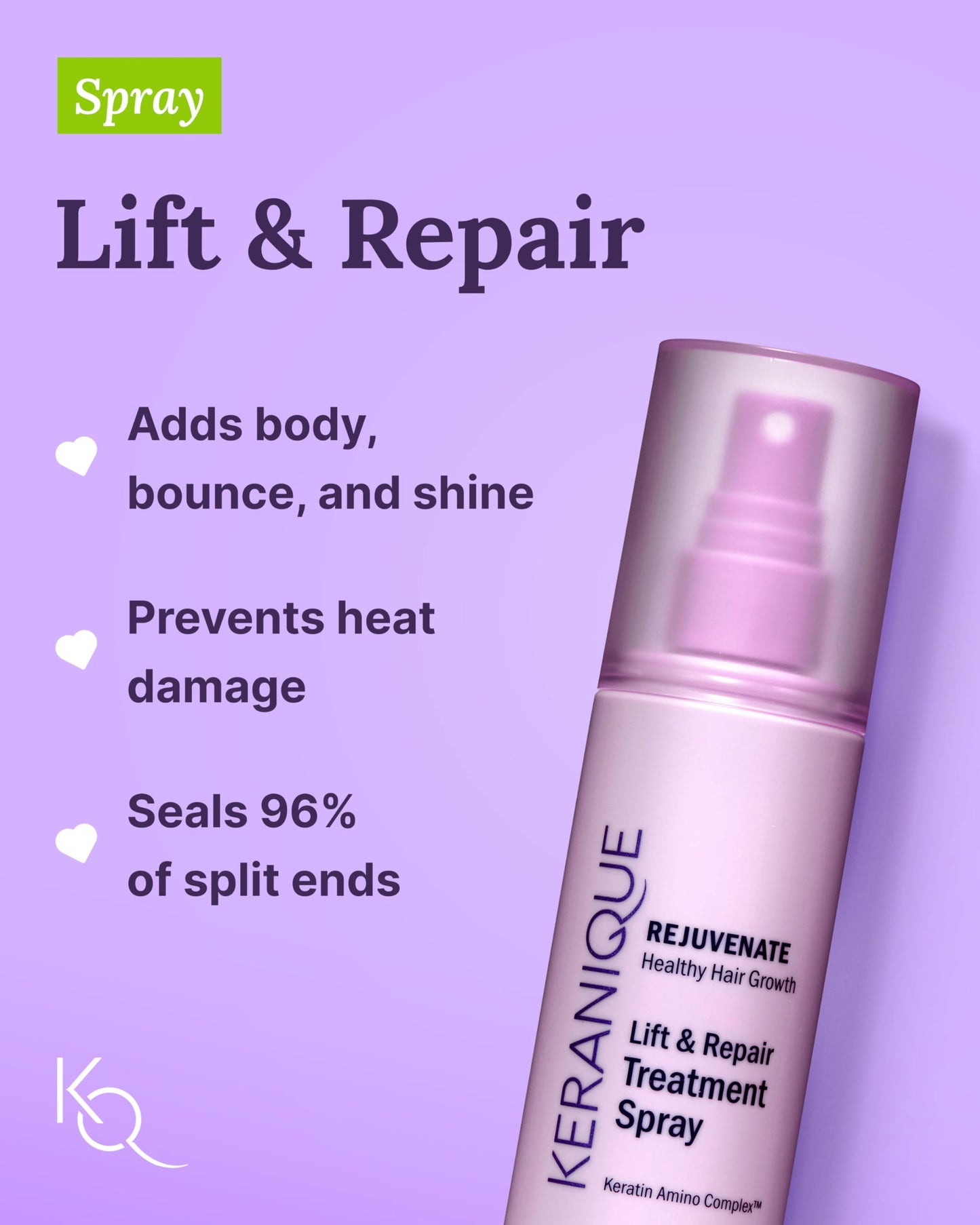 Keranique Damage Control Set for Thinning Hair - Shampoo and Conditioner for Damaged Hair, Follicle Booster Serum, Lift & Repair Spray - Keratin