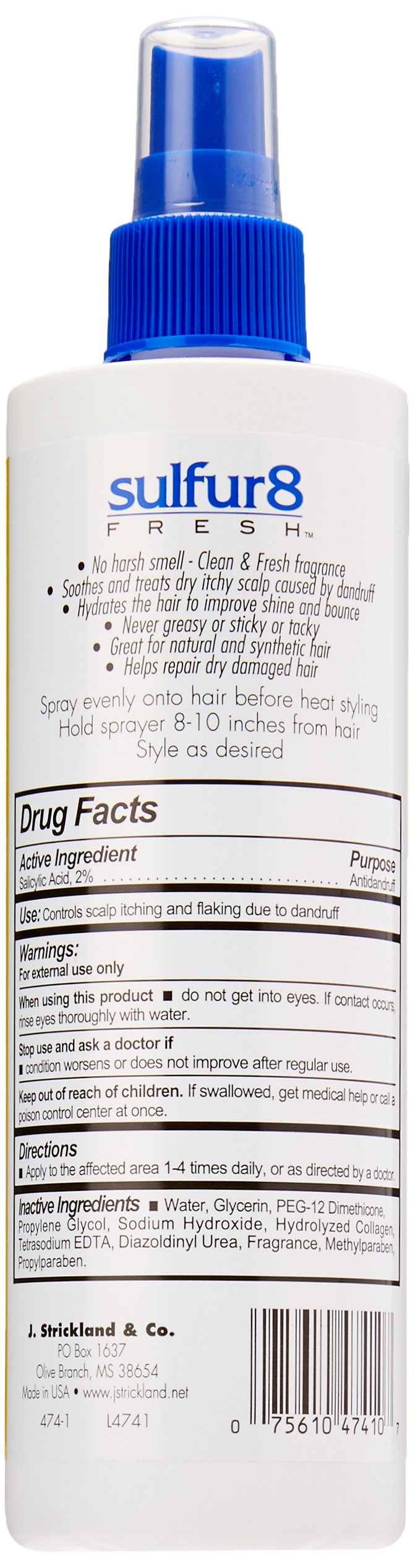 SULFUR8 Fresh Oil Sheen Medicated Anti-Dandruff Moisturizing Spray 12 oz - Helps Control Dandruff, Itchy Scalp Relief with Clean Fresh Fragrance