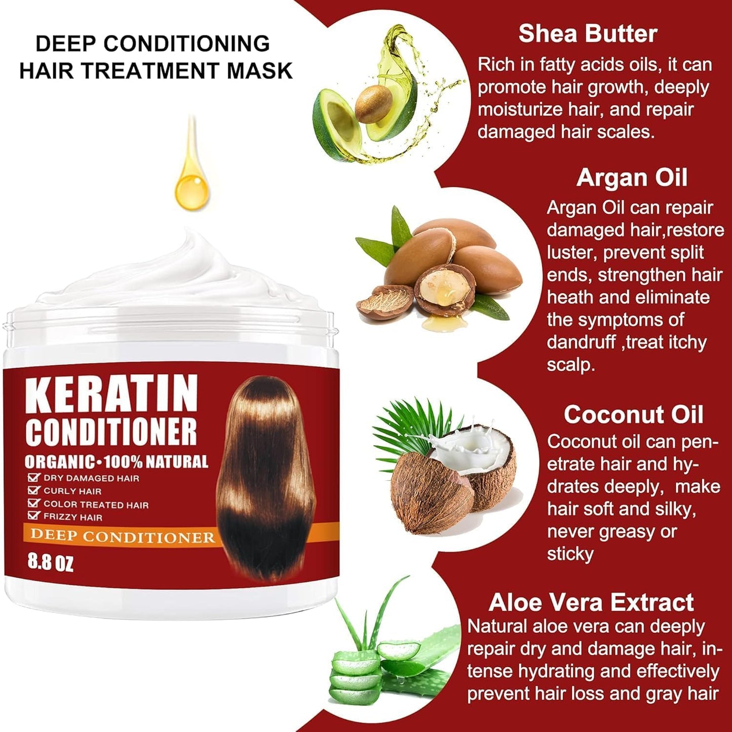 Keratin Hair Mask,Keratin Hair Treatment 250g Hair Mask for Dry Damaged Hair,Deep Conditioning Hair Treatment Mask Repair Treatment Damage Hair Beauty and Personal Care CRISTALBOX