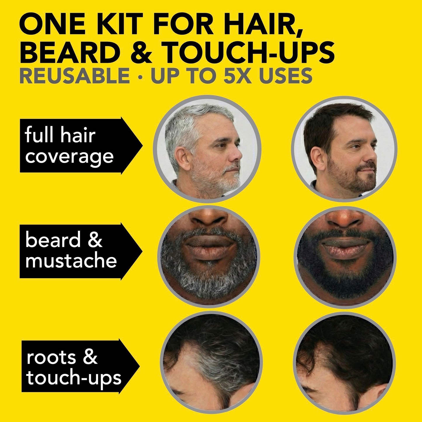 Reusable Hair & Beard Dye for Men - Black 1.0 | Up to 5 Uses, 7 Minutes | Natural Gray Coverage, No-Drip Cream with SkinArmour® - Cleverman
