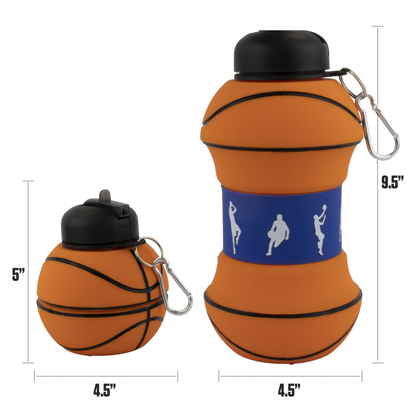Maccabi Art Clip-On Collapsible 1 Liter, 34 oz. size BPA-Free Silicone Basketball Large Water Bottle for Kids
