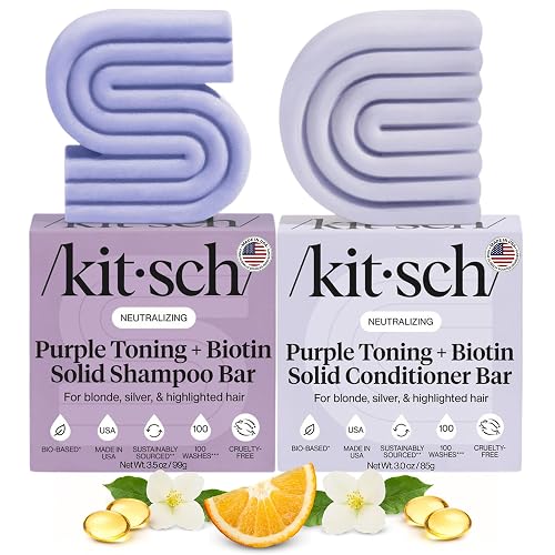 Kitsch Toning Purple Shampoo & Conditioner Bar Set For Blondes & Color Treated Hair - With Biotin for Strengthening & Neutralizing Brassy Tones