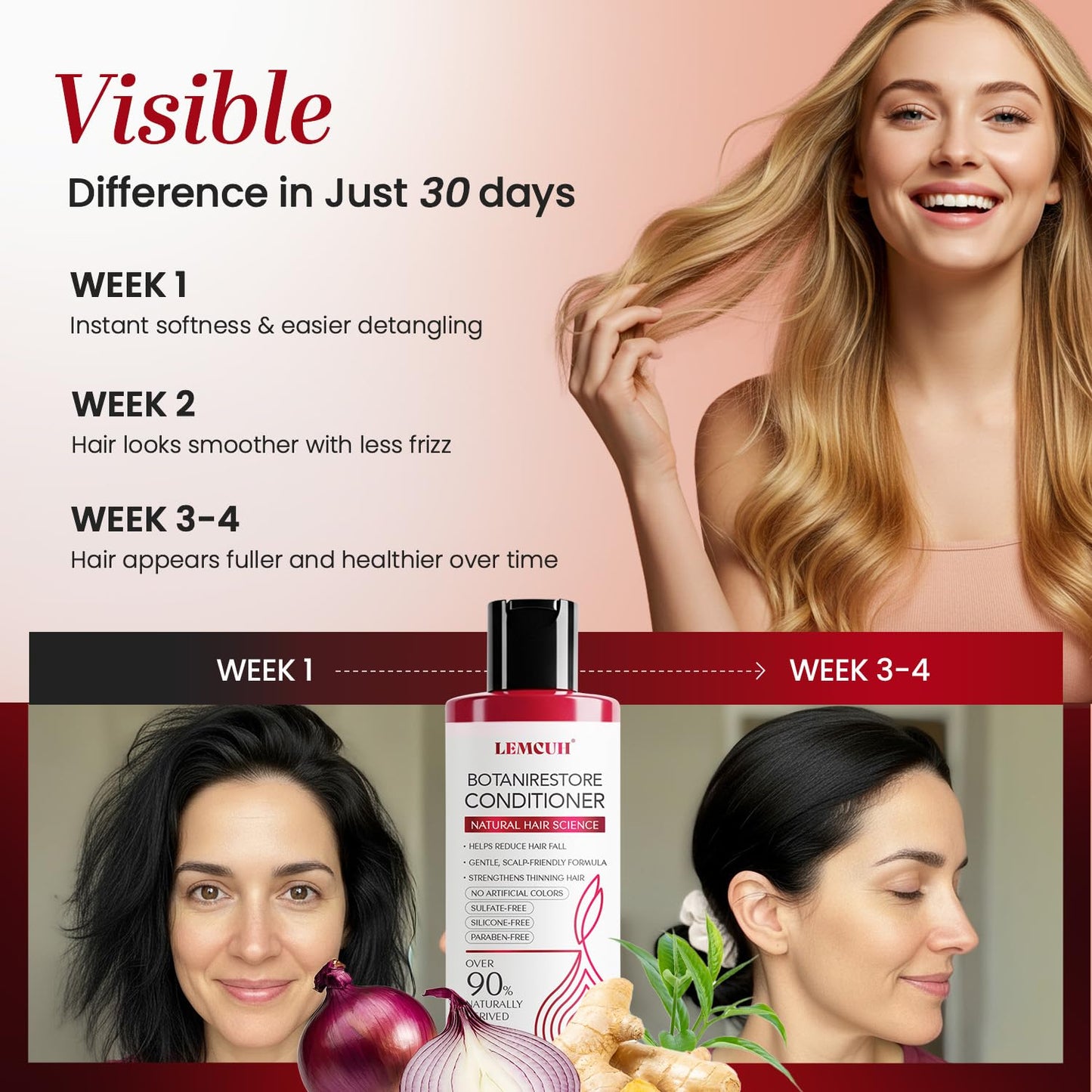 Onion Shampoo and Conditioner For Hair Growth - Onion Hydrosol Shampoo Duo With Biotin, Rosemary For Thinning and Healthier Thicker hair - Paraben