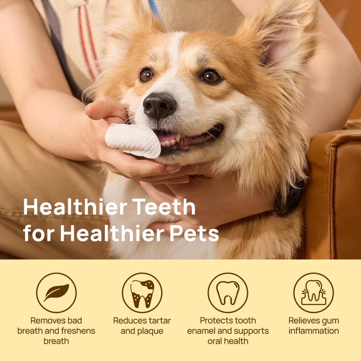 HICC PET Teeth Cleaning Wipes – 50ct No-Rinse Finger Wipes for Dogs & Cats, Remove Plaque, Tartar & Bad Breath, Gentle Gum Care
