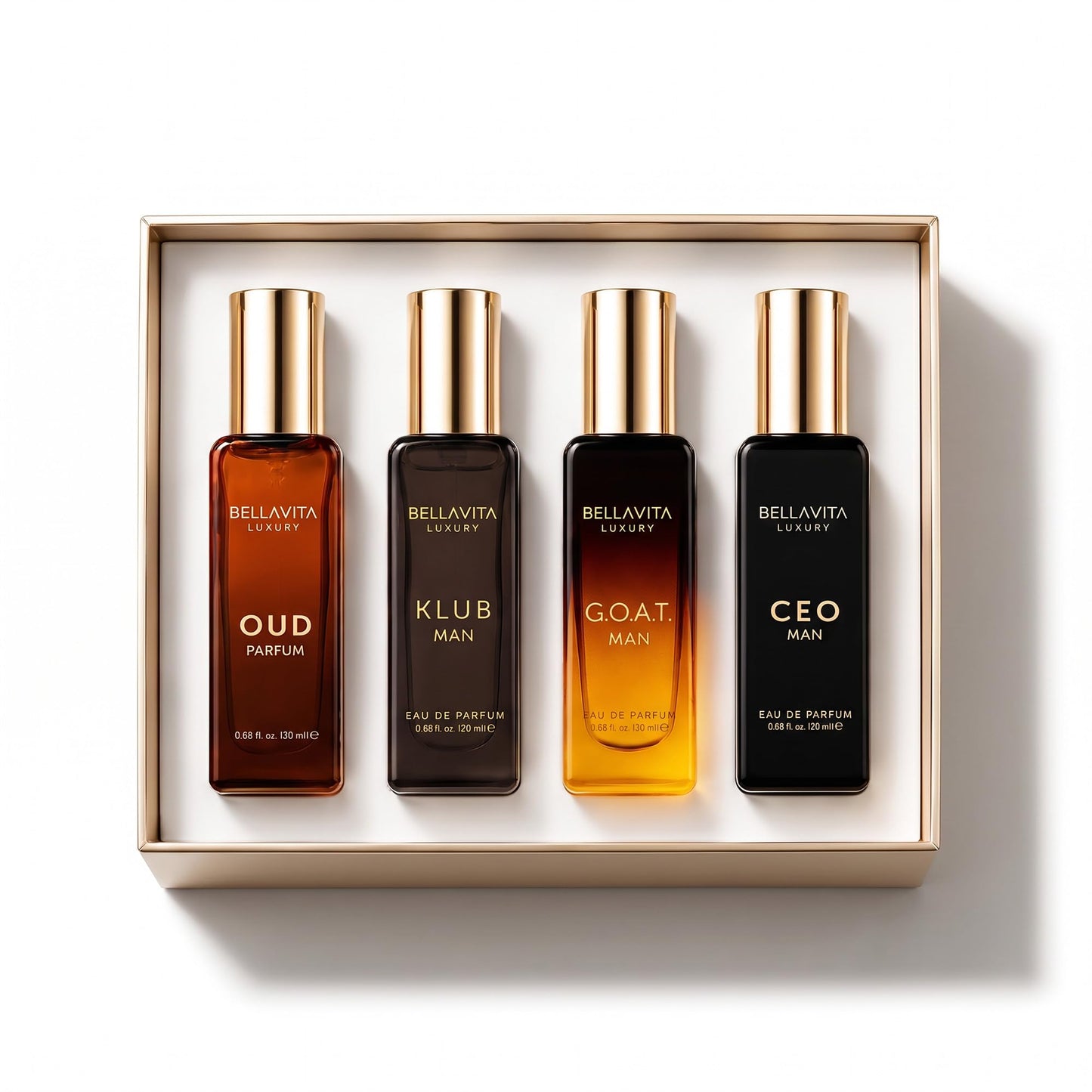 BellaVita Luxury Men's Perfume Gift Set with CEO Man, G.O.A.T., KLUB & OUD | 4 x 20ml (80ml) | Long Lasting Perfume for Men | Citrus, Woody, Patchouli Beauty and Personal Care Bella Vita Luxury Default Title
