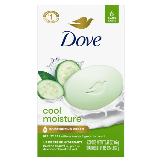 Dove Beauty Bar Soap Cool Moisture Cucumber & Green Tea Scent, 6 Bars for Refreshed Skin, Leaves Skin Refreshed 3.75 oz Beauty & Personal Care Dove