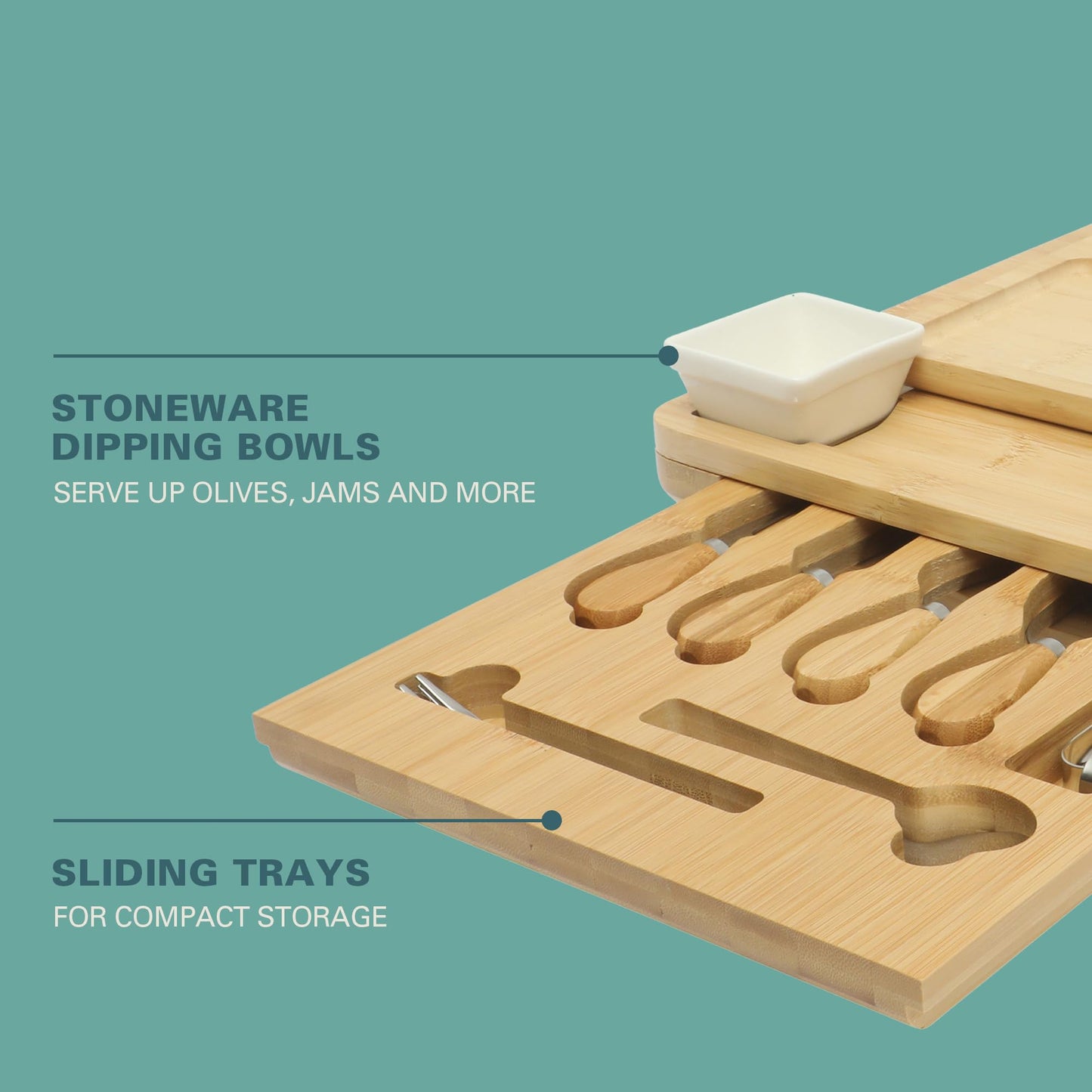 Gibson Home Rustic Inspirations 18-Piece Bamboo Charcuterie Board Set for Serving - Large Cheese & Fruit Tray with Hidden Drawer Ceramic Bowls…