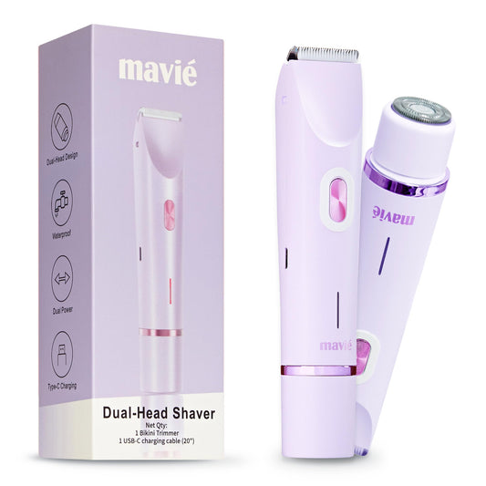 MAVIÉ Dual Head Bikini Trimmer for Women, Electric Razor for Face & Body, Painless Hair Removal Tool, Precision & Body Shaving Heads, Cordless Beauty and Personal Care MAVIÉ