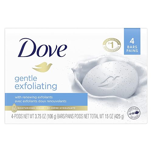 Dove Beauty Bar More Moisturizing Than Bar Soap Gentle Exfoliating With Mild Cleanser For Softer And Smoother Skin 3.75 oz, 4 Bars