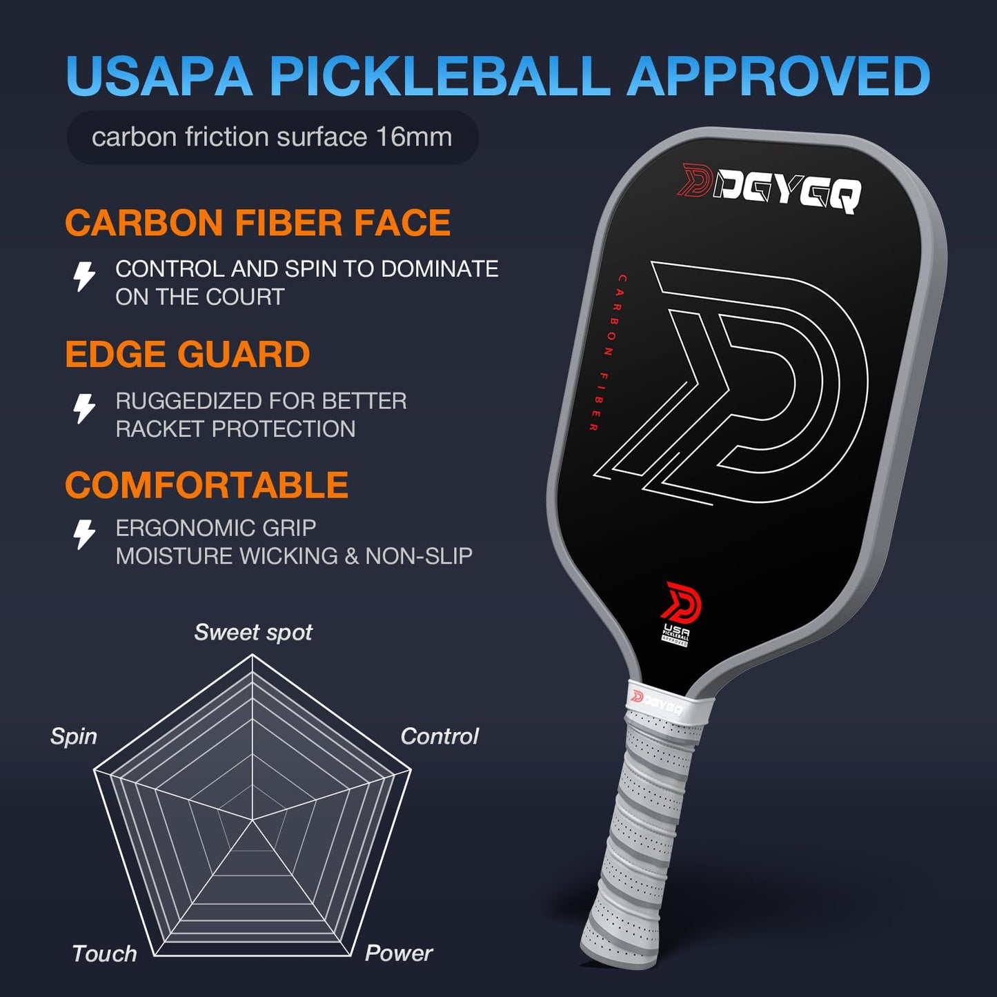 DGYGQ Pickleball Paddles - Professional Carbon Fiber Paddle with Honeycomb Core Pickleball Rackets - Lightweight Precision & Enhanced Shock…