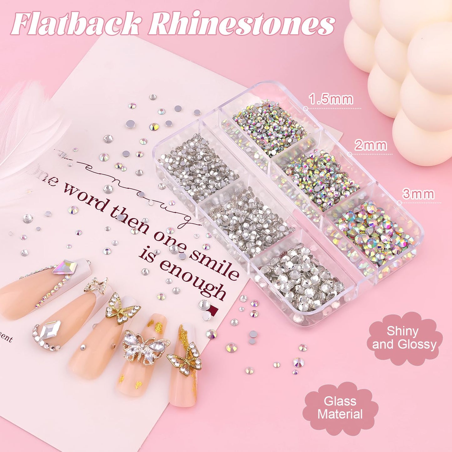 Flatback Pearls (White) And Metal Nail Beads (Silver) And Glass Rhinestones (Clear+AB) With Rhinestones Glue Gel For Nail Art, Pearl Nail Charms Beauty and Personal Care BELLEBOOST